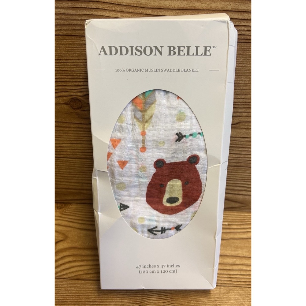 New Addison Belle Muslin Swaddle Baby Blanket‎ 47" X 47" Bears Woodland